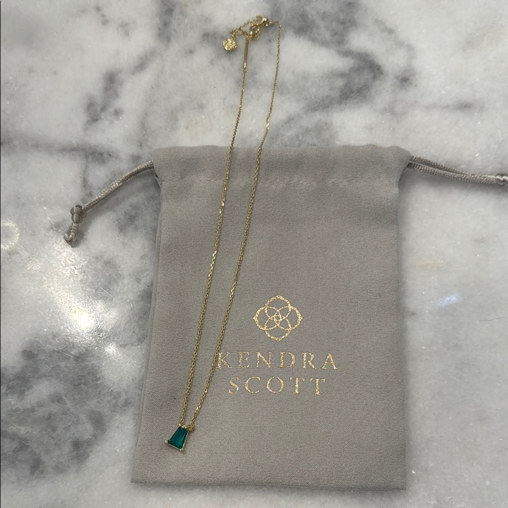 Kendra Scott Gold Necklace with Green Pendant